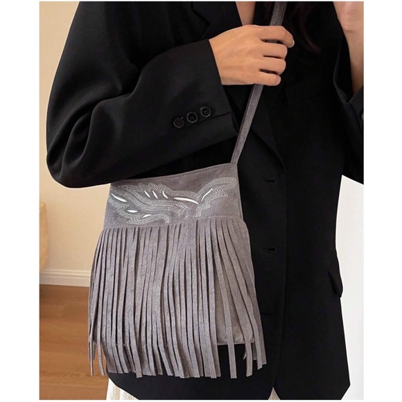 Boho Fringe Vegan Suede Hobo Shoulder Crossbody bag - Picture 11 of 12